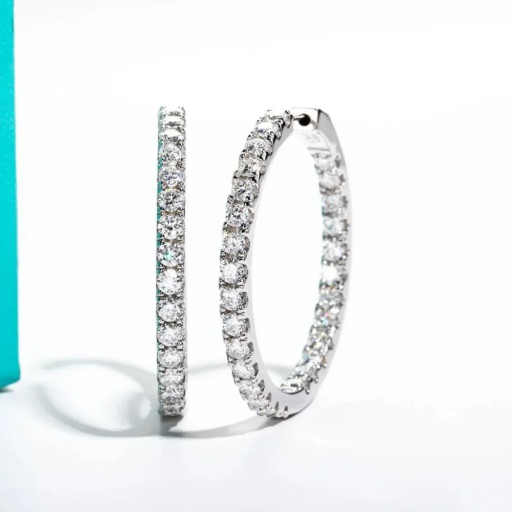 Certified 2.88 ct. t.w. Moissanite Diamond Inside Out Hoop Earrings NEW